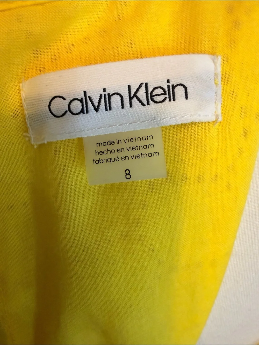 Calvin Klein Yellow Eyelet Puff Sleeve Midi Dress